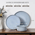 E-far Stoneware Dinnerware Sets, 18-Pieces Modern Plates and Bowls Sets, Kitchen Dinning Porcelain Dishes Set for 6, Chip & Scratch Resistant, Dishwasher & Microwave Safe, Dusty Blue