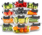 Freshware Glass Storage Containers with Lids, 24 Pieces, 12 Containers with 12 Lids, Glass Meal Prep Container for Lunch, Food Storage Containers, Leak Proof, Freezer Safe, Gray