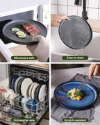 Famiware Star Dinnerware Sets, Plates and Bowls Set for 4, 12 Pieces Ribbed Dishes - Chip and Scratch Resistant, Microwave and Dishwasher Safe Tableware, Matte Dark Charcoal