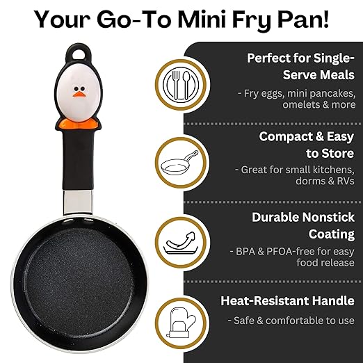 Joie Mini Egg Frying Pan, Small Nonstick Skillet, Heat-Resistant Handle, Perfect Breakfast for One, Ideal for Egg Sandwiches and Pancakes, 4.5 Inch, BPA-Free, PFOA-Free
