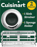 Cuisinart 2 Piece Sink Set – Sink Drain Strainer with Stainless Steel Rim & Silicone Mesh Base & Sponge Holder for Kitchen Sink, Metal Caddy with Triple Suction Cups, Daily Kitchen Essentials