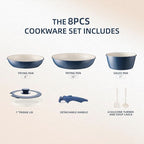 8PCS Ceramic Cookware,Nonstick Pan, Removable Handle Ceramic Pots and Pans Set, Stackable Set, Nonstick Pan Pots and Pans Set Non Stick pot(Blue)