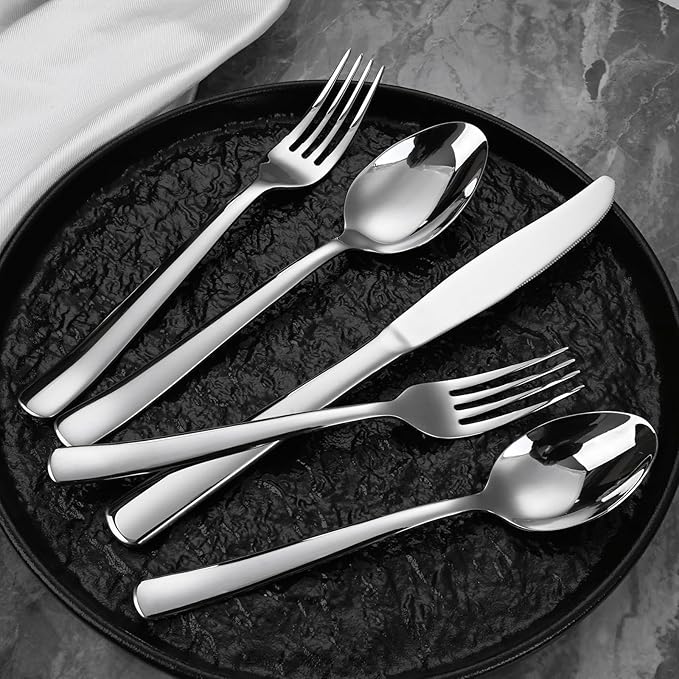 Silverware Set for 12, Prendcyx 60-Piece Heavy Duty Flatware Cutlery Set, 18/0 Food-Grade Stainless Steel Tableware Set, Dishwasher Safe for Home, Restaurant, Wedding, Party, Mirror Polished