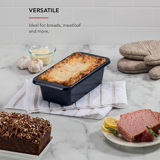 KitchenAid Nonstick Swiss Engineered Aluminized Steel Loaf Pan, Dishwasher Safe, 9 x 5 Inch, Ink Blue