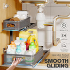 1-Pack Under Sink Storage Organizer with 2-Tier Slide Out Drawer, Sophisticated Mesh Pull Out Shelf for Kitchen & Bathroom, Fits Small Items, Upgraded Arched Track for Smooth Gliding-Gun Gray