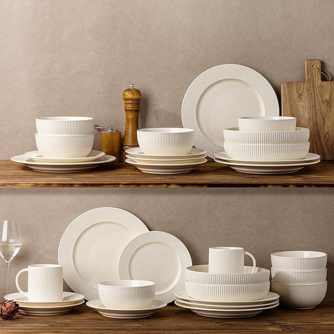 theterra 8.5'' Ceramic Pasta Bowls, Salad Bowls Set of 4, Stoneware Serving Bowls for Fruits, Noodle, Dinner, House-warming Wedding Present, Beige