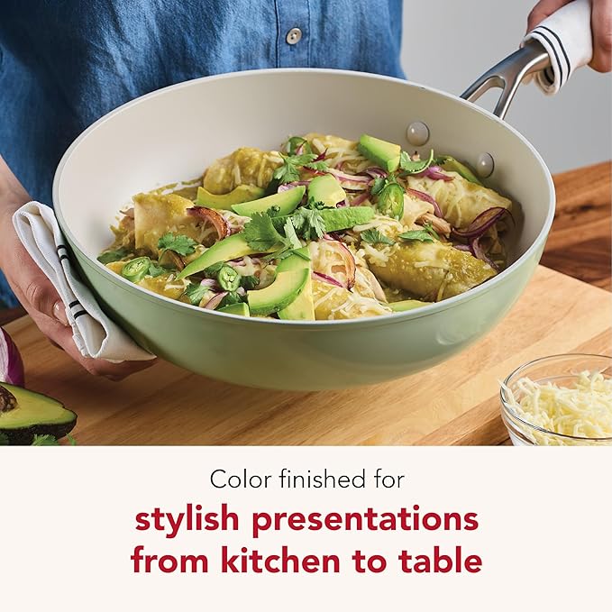 KitchenAid Hard Anodized Ceramic Induction Nonstick Cookware Frying Pan/Skillet with Lid, Dishwasher Safe, 12.25 Inch Non Stick Fry Pan with Stainless Steel Handle - Pistachio