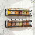 Doakhirmit Wall Mounted Spice Rack with 16 Hooks, Rustic Wood Spice Organizer Shelf for Stove Cabinet Pantry Door,Screw or Adhesive Hanging Spice Shelf,Wall Spice Rack in Kitchen and RV,2 Pack