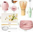 Matcha Whisk Set and Bowl, Matcha Making Kit Whisk, Bowl With Spout, Sifter, Ceramic Whisk Holder, Spoon Japanese Tea Powder Starter Tools For Ceremony Gift (Pink, 9 Pack)