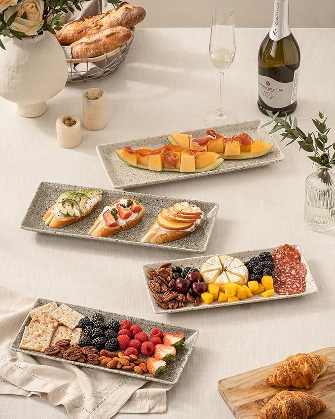 LAUCHUH 3 Tier Serving Tray, Porcelain Serving Platters and Trays for Party 12 Inch Tiered Tray Stand Cupcake Stand with Collapsible Sturdier Rack for Mother's Day Serving Food, Speckled Gray