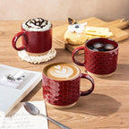 GBhome 12 OZ Stackable Coffee Mugs, Ceramic Coffee Mugs with Texture Patterns for Man,Woman,Dad,Mom, Modern Coffee Mugs Set of 4 for Latte/Cappuccino/Cocoa. Dishwasher&Microwave Safe