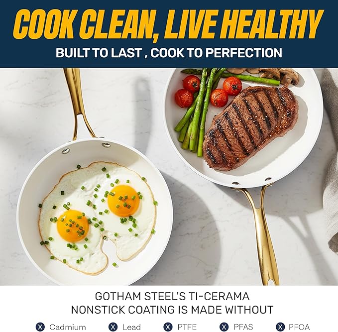 GOTHAM STEEL 11 Inch Non Stick Frying Pans Nonstick Skillet, Ceramic Pan for Cooking Non Toxic, Nonstick Frying Pan Skillets with Stay Cool Handle, Fry Pans, Oven and Dishwasher Safe - Navy