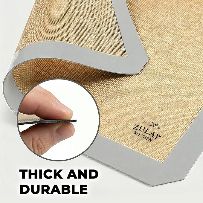 Zulay Kitchen (2 Pack) Silicone Baking Mat Sheet Set - Reusable Baking Mat Nonstick - Half Sheet Baking Mat For Oven - 16.5" x 11.6" (Light Gray)