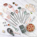 COOK WITH COLOR Silicone Cooking Utensils, Kitchen Utensil Set, Easy to Clean Silicone Kitchen Utensils, Cooking Utensils for Nonstick Cookware, Kitchen Gadgets Set, 38 Piece, Mint