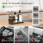 Kitchen Sink Caddy Organizer for Instant Dry, Rustproof Sponge Holder & Dish Soap Tray with Diatomaceous Earth, Countertop Brush Storage,10.2" X 4.7" X 4.1",Black