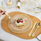 Bestluck 350PCS Clear Plastic Plates for 50 Guests, Disposable Dinnerware Sets Include 50 Gold Rim Plastic Plates, 25 Silverwares, 25 Cups, and 25 Pre Rolled Napkins for Party, Wedding and Graduation