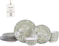222 Fifth Adelaide Sage 12-Piece Green Porcelain Dinnerware Set – Service for 4, Big Dinner Plates and Bowls Sets, Green with White Floral Pattern, for Daily Entertainment, Microwave & Dishwasher Safe