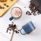 GBhome 16OZ Stackable Coffee Mugs, Ceramic Coffee Mugs with Texture Patterns for Man,Woman,Dad,Mom, Modern Coffee Mugs Set of 4 for Latte/Cappuccino/Cocoa. Dishwasher&Microwave Safe