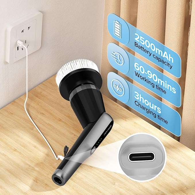 Dreazu G2-Pro Electric Spin Scrubber - IPX7 Waterproof 12-in-1 Shower Cleaner Brush, Retractable Handle & 2-Speed for Bathroom, Bathtub, Kitchen, Tile Floors