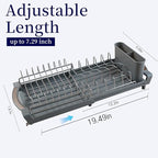 Dish Drying Rack Compact Expandable - A Space-Saving, Stainless Steel, Rust-Resistant Dish Drainer for Kitchen and Apartment Countertops/Sink Cabinets, Extendable from 11.42 to 19.9 inches (Gray)