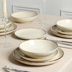 Earth and Clay Heath 24-Piece Dinnerware Set Stoneware, Plates and Bowls Set, Dishwasher and Microwave Safe, Dish Set for 8, Coffee