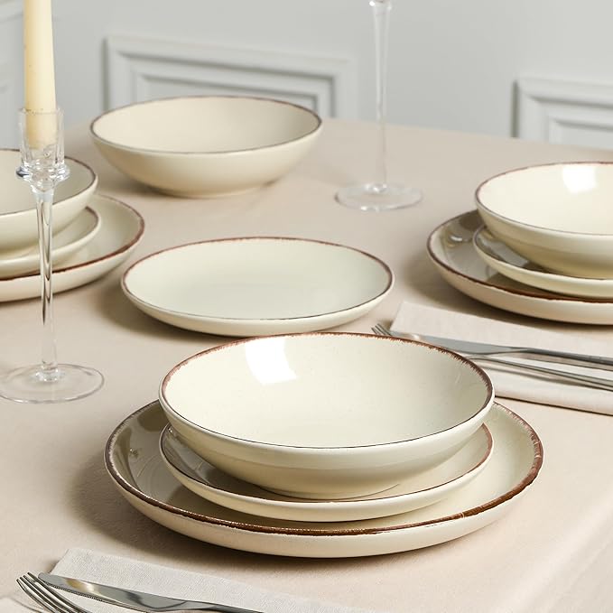 Earth and Clay Heath 24-Piece Dinnerware Set Stoneware, Plates and Bowls Set, Dishwasher and Microwave Safe, Dish Set for 8, Coffee