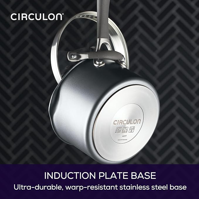 Circulon A1 Series with ScratchDefense Technology Nonstick Induction Straining Sauce Pan with Lid, 2 Quart, Graphite