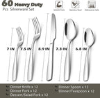 E-far Heavy Duty Silverware Set for 12, 60-Piece Stainless Steel Flatware Cutlery Set, Thick Metal Tableware Eating Utensils Include Forks Spoons Knives, Square Edge & Mirror Polished, Dishwasher Safe