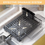 Dish Drying Rack Extendable Dish Rack Rustproof Carbon Steel with Drainboard & Cutlery Holder – Extra Large Capacity Dish Drainer Countertop Dish Strainer for Kitchen Utensils, Plates, Spoons & Forks