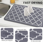 WISELIFE Dish Drying Mat Super Absorbent Drying Mat Large Dish Drying Mats for Kitchen Counter Easy Clean Dish Mat Kitchen Drying Mat16"x 24" Stylish Grey