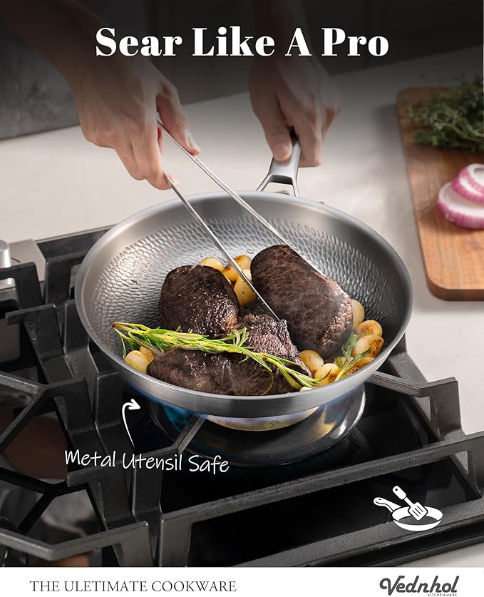 Titanium Pans set, 8 Pcs Pure Titanium Hammered Pro with Lids, Non Stick Skillet for Cooking, Non-Toxic, PFAS/PFOA/PTFE Free Cookware, Dishwasher&Oven Safe, Kitchen Induction Compatible