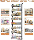 MIAOLI Over the Door Pantry Organizer, 8-Tier Adjustable Spice Rack Cabinet Door Shelves, Hanging Seasoning Organizer for Kitchen Bathroom, Laundry Room Organization, Black