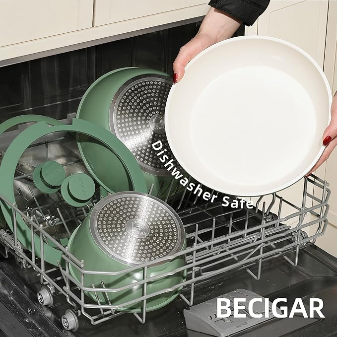 23pcs Ceramic Pots and Pans Set, Nonstick Detachable Handle Cookware, Induction Kitchen Cooking Set with Removable Handle,include Frying Pans & Saucepans Oven Safe(Green)