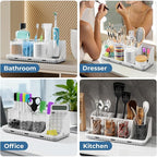 PARKMANI Bathroom Counter Organizers and Storage, Toothbrush Holders for Bathrooms with 3 PCS Qtip Holder, Kids Electric Toothbrush and Toothpaste Holder for Bathroom Vanity Sink Organizer (White)