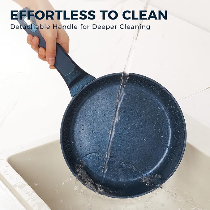 HONGBAKE 26 Pcs Pots and Pans Set Non Stick, Non Toxic Ceramic Cooking Set With 10 Silicone Utensils, Kitchen Induction Cookware & Bakeware Sets with Diamond Texture Pattern, PFOA Free, Blue