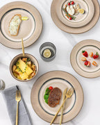 GBHOME Ceramic Dinnerware Sets,18 pcs Embossed Elegant Stoneware Plates and Bowls Sets, Housewarming Wedding Gift | Dishwasher & Microwave Safe | Dishes Set Service for 6