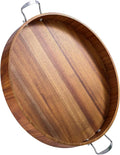 Large Round Tray 20" Round Wooden Tray Ottoman Tray with Handles Elegance and Easy to Pick Up, Tray for Ottoman Wood Serving Tray Decorative Trays for Daily Use and Party with Friends and Family
