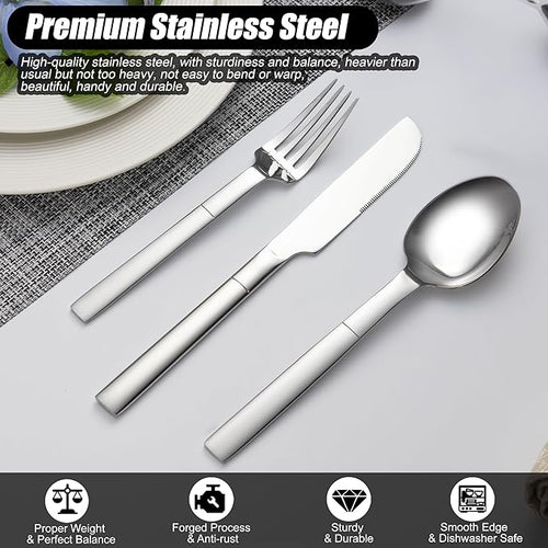 20Pcs Heavy Duty Silverware Set for 4, Scentlate Premium Stainless Steel Flatware with Unique Handle, Mirror Polished Modern Cutlery Utensils, Rust-Proof Dishwasher Safe Forks Spoons Knives