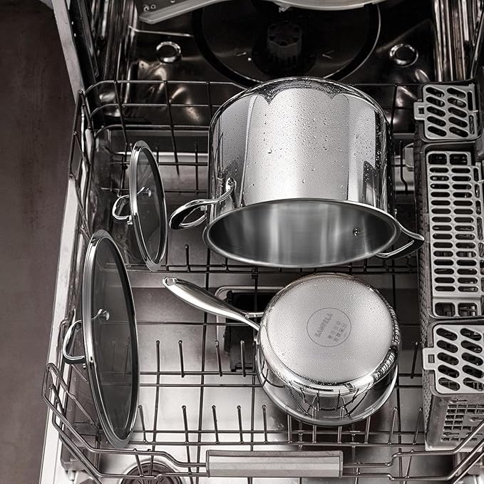 5-Ply 10 Pcs Stainless Steel Cookware Set, Pots and Pans Set with Glass Lids, Frying Pans, Saucepans, Saute Pan and Stock Pot, Compatible with All Cooktops, PTFE, PFAS and PFOA Free