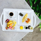 ECOIOU Non Slip Food Serving Tray with Handles, Rectangle Anti-Slip Non-Toxic Dishwasher Safe Tray for Snack Fruit Dessert Breakfast Drink Come with Cleaning Cloths, White