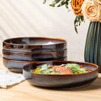 theterra 8.5'' Ceramic Pasta Bowls, Salad Bowls Set of 4, Stoneware Serving Bowls for Fruits, Noodle, Dinner, House-warming Wedding Present, Coca Mocha
