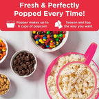 Ecolution Patented Micro-Pop Microwave Popcorn Popper with Temperature Safe Glass, 3-in-1 Lid Measures Kernels and Melts Butter, Made Without BPA, Dishwasher Safe, 1.5-Quart, Pink (Pack of 4)