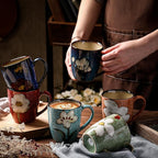Maxdot 4 Pcs 12oz Ceramic Coffee Mugs Sets Glazing Process Cappuccino Mug Floral Ceramic Tea Cups Mother's Day Idea Gift for Women Mom Porcelain Cup for Coffee, Cocoa, Tea, Latte (Classic)