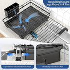 Expandable Dish Drying Rack,Rust-Proof Metal Dish Racks for Kitchen Counter with 360° Swivel Drain Spout,Space-Saving Dish Drainer with Utensil Holder for Small Apartment & Home Organization