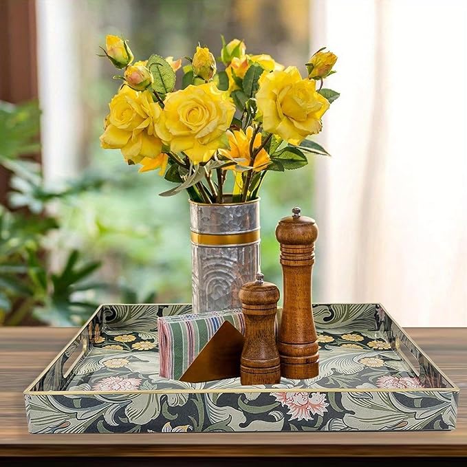 Large Tay for Ottoman Coffee Table,Modern Plastic Serving Tray with Handles,Rectangular Ottoman Tray Coffee Table Tray,Decorative Serving Tray for Living Room