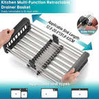 TUTEW Dish Drying Rack, Stainless Steel Dish Drainer with Adjustable Arms Holder Functional Kitchen Sink Organizer for Vegetable and Fruit, Black Large