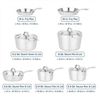 Viking Contemporary 3-Ply Pots and Pans Set, 12 Piece Stainless Steel Kitchen Cookware with Glass Lids, Silver