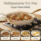 GOTHAM STEEL 14 Inch Nonstick Frying Pan with Lid, Large Ceramic Skillet for Family, Non Toxic PFOA PFOS PFAS Free, Oven & Dishwasher Safe 500°F, Even Heat Distribution, Cream