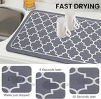 WISELIFE Dish Drying Mat Super Absorbent Drying Mat Large Dish Drying Mats for Kitchen Counter Easy Clean Dish Mat Kitchen Drying Mat18"x 36" Stylish Grey