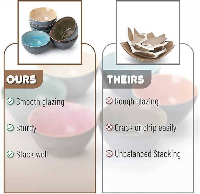 Brew To A Tea BTaT- Ceramic Cereal Bowls, 29 oz, 6 Pack, 6.3 Inches, Glazed Colors Inside, Chip-Resistant Dishwasher & Microwave Safe Bowls for Cereal, Soup, Salads, Snacks, Side Dishes